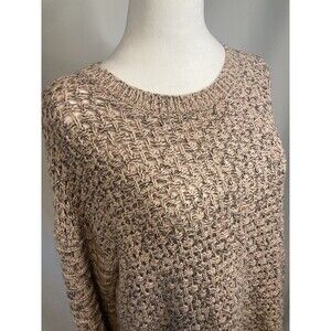 Gap Oversized Sweater Womens L Pink Gray Open Knit Crochet Fisherman Chunky Crew